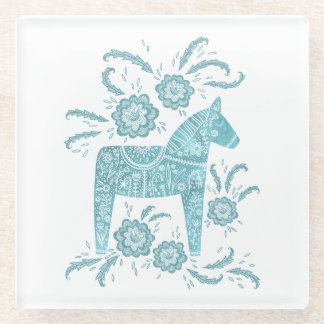Swedish Dala Horse Green and White Glass Coaster