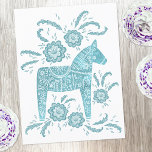 Swedish Dala Horse Green and White Postcard<br><div class="desc">A traditional Swedish Dala Horse design in fresh teal green and white.  Original art by Nic Squirrell.</div>