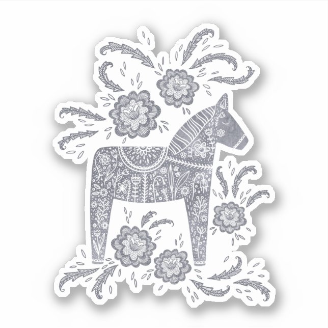 Swedish Dala Horse Grey Sticker (Front)
