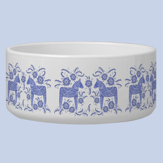 Swedish Dala Horse Indigo Blue and White Bowl