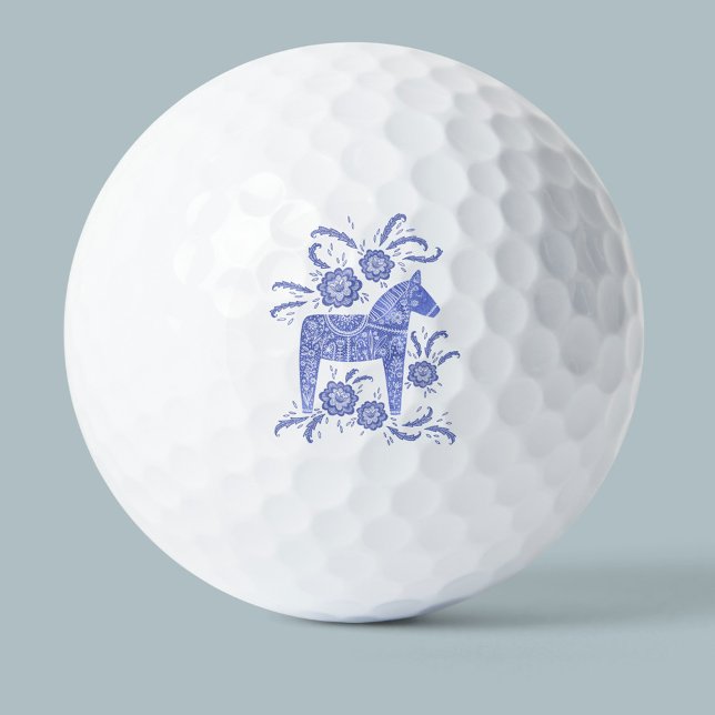 Swedish Dala Horse indigo Blue Folk Art Golf Balls (Creator Uploaded)
