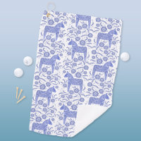 Swedish Dala Horse Indigo Blue Folk Art Golf Towel