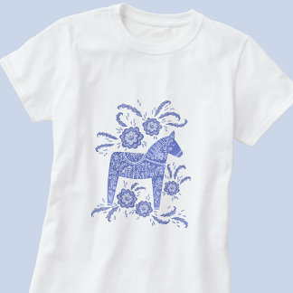 Swedish Dala Horse Indigo Blue T-Shirt