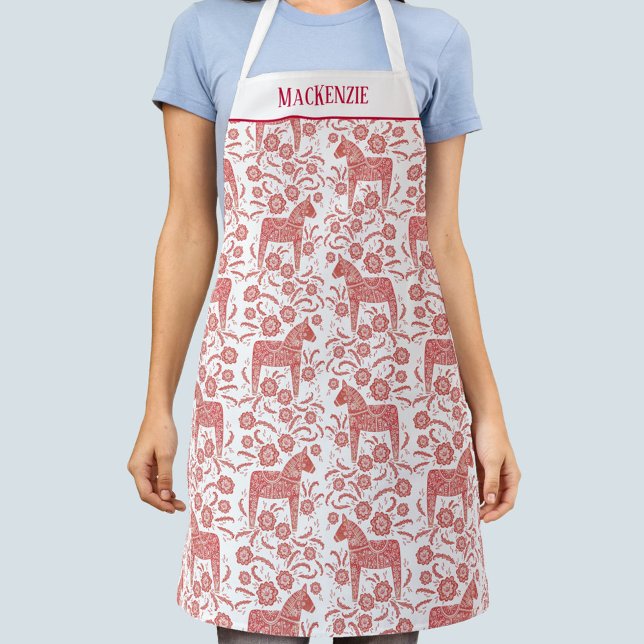 Swedish Dala Horse Pattern Personalised Apron (Creator Uploaded)