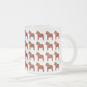 Swedish Dala Horse Pattern Scandinavian Frosted Glass Coffee Mug