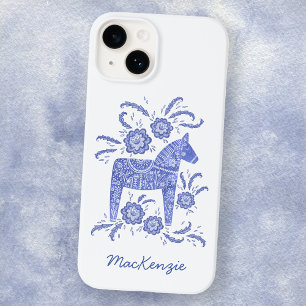 Swedish Dala Horse Personalised Blue White Case-Mate iPhone 14 Case