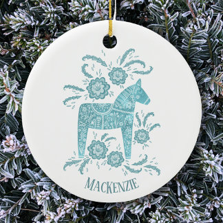 Swedish Dala Horse Personalised Ceramic Tree Decoration