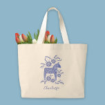 Swedish Dala Horse Personalised Large Tote Bag<br><div class="desc">A pretty traditional Swedish Dala Horse in blue and white with script typography.  Change the name to personalise.  Original art by Nic Squirrell.</div>