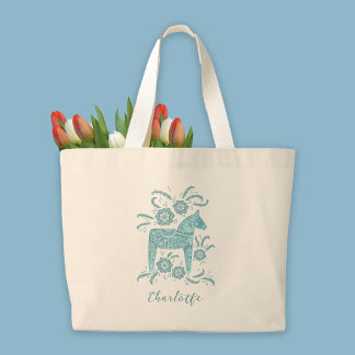 Swedish Dala Horse Personalised Large Tote Bag