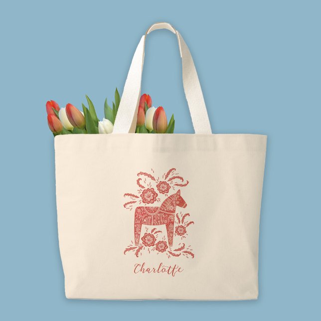 Swedish Dala Horse Personalised Large Tote Bag (Creator Uploaded)