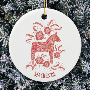 Swedish Dala Horse Personalised Red Ceramic Tree Decoration