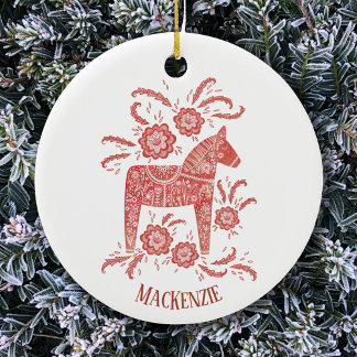 Swedish Dala Horse Personalised Red Ceramic Tree Decoration