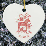 Swedish Dala Horse Personalised Red White Ceramic Tree Decoration<br><div class="desc">Red and white painting of a Swedish Dala Horse. Change or remove the name to customise.</div>