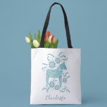 Swedish Dala Horse Personalised Tote Bag<br><div class="desc">A pretty traditional Swedish Dala Horse in teal green and white with script typography.  Change the name to personalise.  Original art by Nic Squirrell.</div>