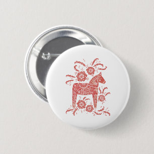 Swedish Dala Horse Red and White 6 Cm Round Badge
