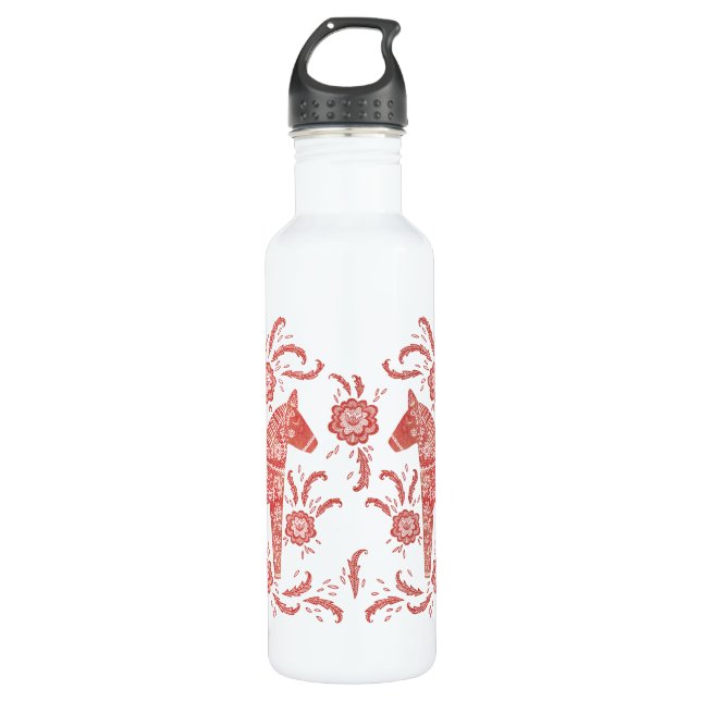 Swedish Dala Horse Red and White 710 Ml Water Bottle (Front)