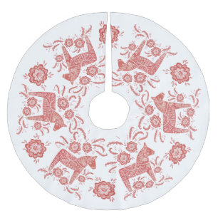 Swedish Dala Horse Red and White Brushed Polyester Tree Skirt