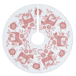 Swedish Dala Horse Red and White Brushed Polyester Tree Skirt