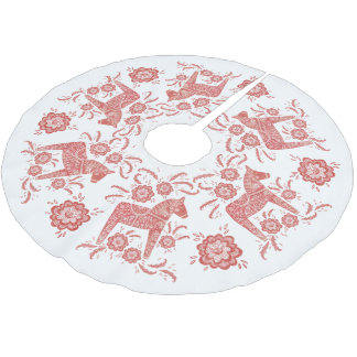 Swedish Dala Horse Red and White Brushed Polyester Tree Skirt