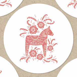 Swedish Dala Horse Red and White Classic Round Sticker
