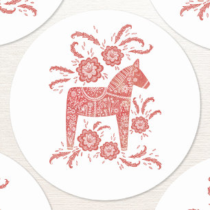 Swedish Dala Horse Red and White Classic Round Sticker