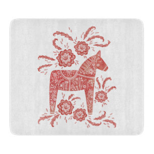 Swedish Dala Horse Red and White Cutting Board