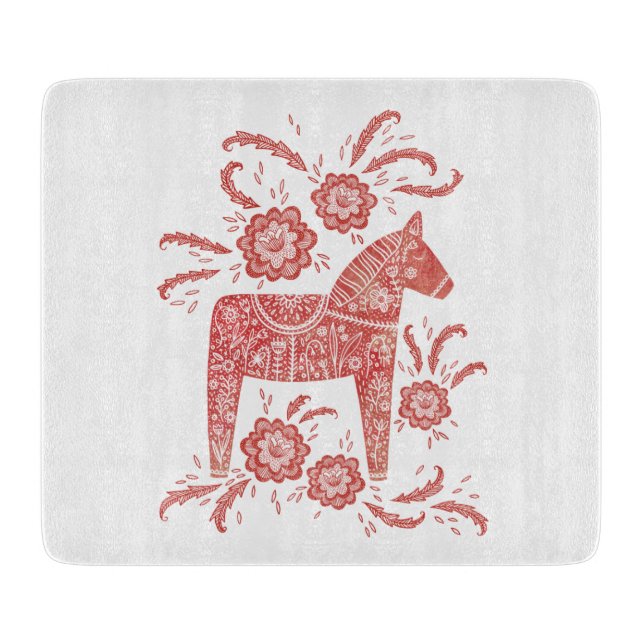 Swedish Dala Horse Red and White Cutting Board (Front)
