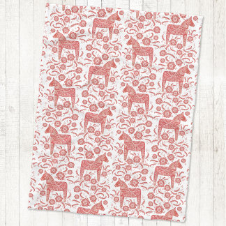 Swedish Dala Horse Red and White Fleece Blanket