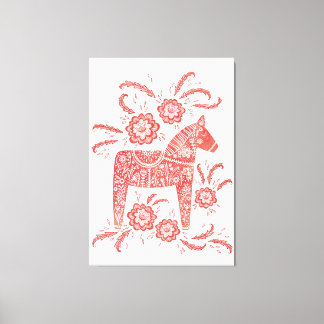 Swedish Dala Horse Red and White Folk Art Canvas Print