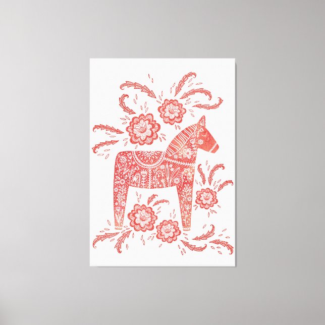 Swedish Dala Horse Red and White Folk Art Canvas Print (Front)