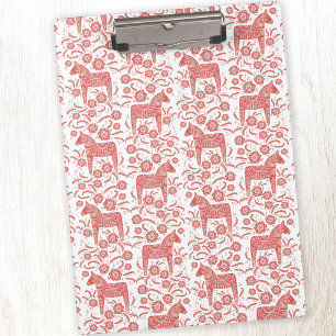 Swedish Dala Horse Red and White Folk Art Clipboard