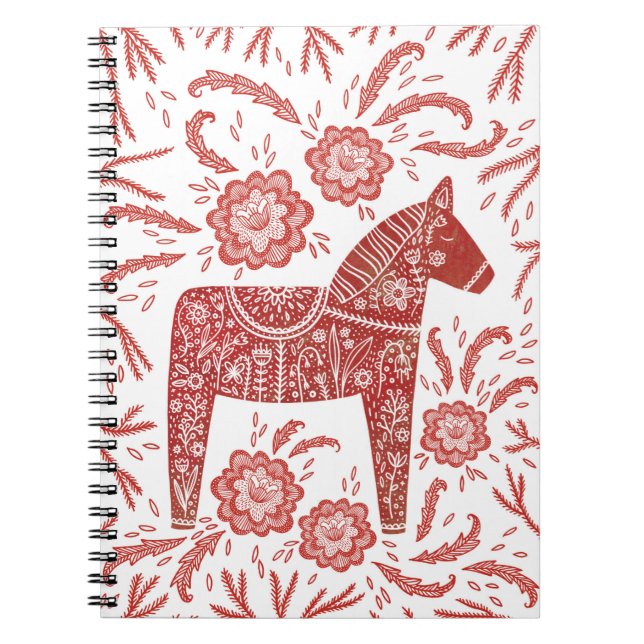 Swedish Dala Horse Red and White Folk Art Notebook (Front)
