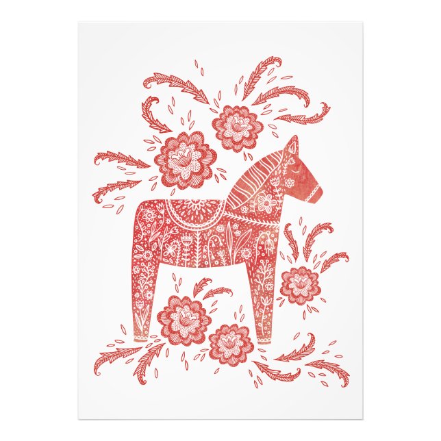 Swedish Dala Horse Red and White Folk Art Photo Print (Front)