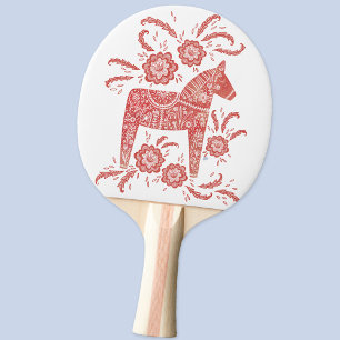 Swedish Dala Horse Red and White Folk Art Ping Pong Paddle