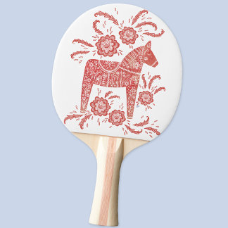 Swedish Dala Horse Red and White Folk Art Ping Pong Paddle