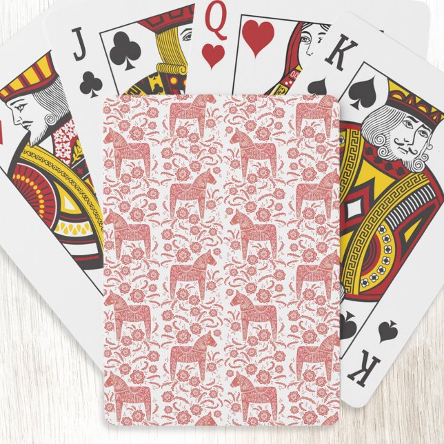Swedish Dala Horse Red and White Folk Art Playing Cards (Swedish Dala horse red and white pattern art playing cards)