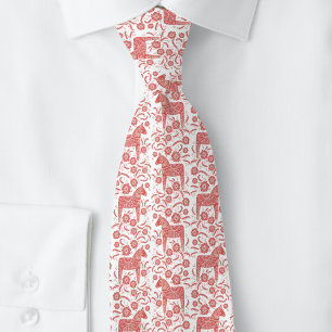 Swedish Dala Horse Red and White Folk Art Tie
