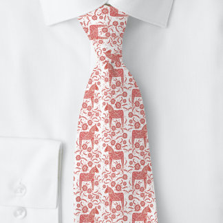 Swedish Dala Horse Red and White Folk Art Tie