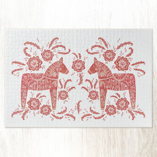 Swedish Dala Horse Red and White Jigsaw Puzzle
