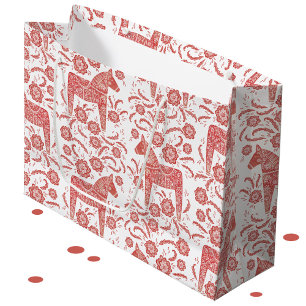 Swedish Dala Horse Red and White Large Gift Bag