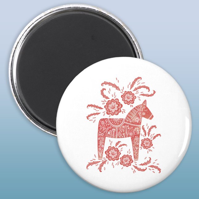 Swedish Dala Horse Red and White Magnet (Swedish Dala Horse red and white folk art magnet)