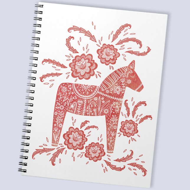 Swedish Dala Horse Red and White Notebook (Swedish Dala Horse red and white folk art notebook)