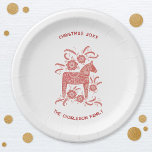 Swedish Dala Horse Red and White Personalised Paper Plate<br><div class="desc">A traditional Swedish Dala Horse design in red and white.  Original art by Nic Squirrell. Change the text to customise.</div>