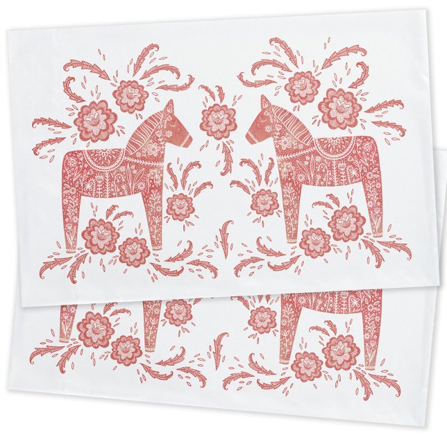 Swedish Dala Horse Red and White Pillowcase (Swedish Dala Horse red and white pillow cases)