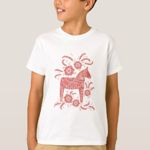 Swedish Dala Horse Red and White T-Shirt