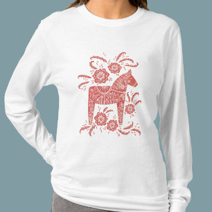 Swedish Dala Horse Red and White T-Shirt