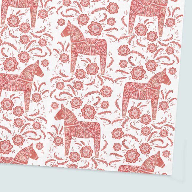 Swedish Dala Horse Red and White Tablecloth (Swedish Dala Horse red and white folk art tablecloth)