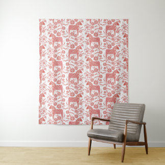 Swedish Dala Horse Red and White Tapestry