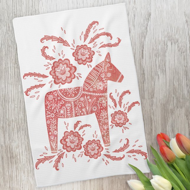 Swedish Dala Horse Red and White Tea Towel (Creator Uploaded)