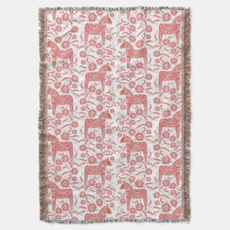 Swedish Dala Horse Red and White Throw Blanket